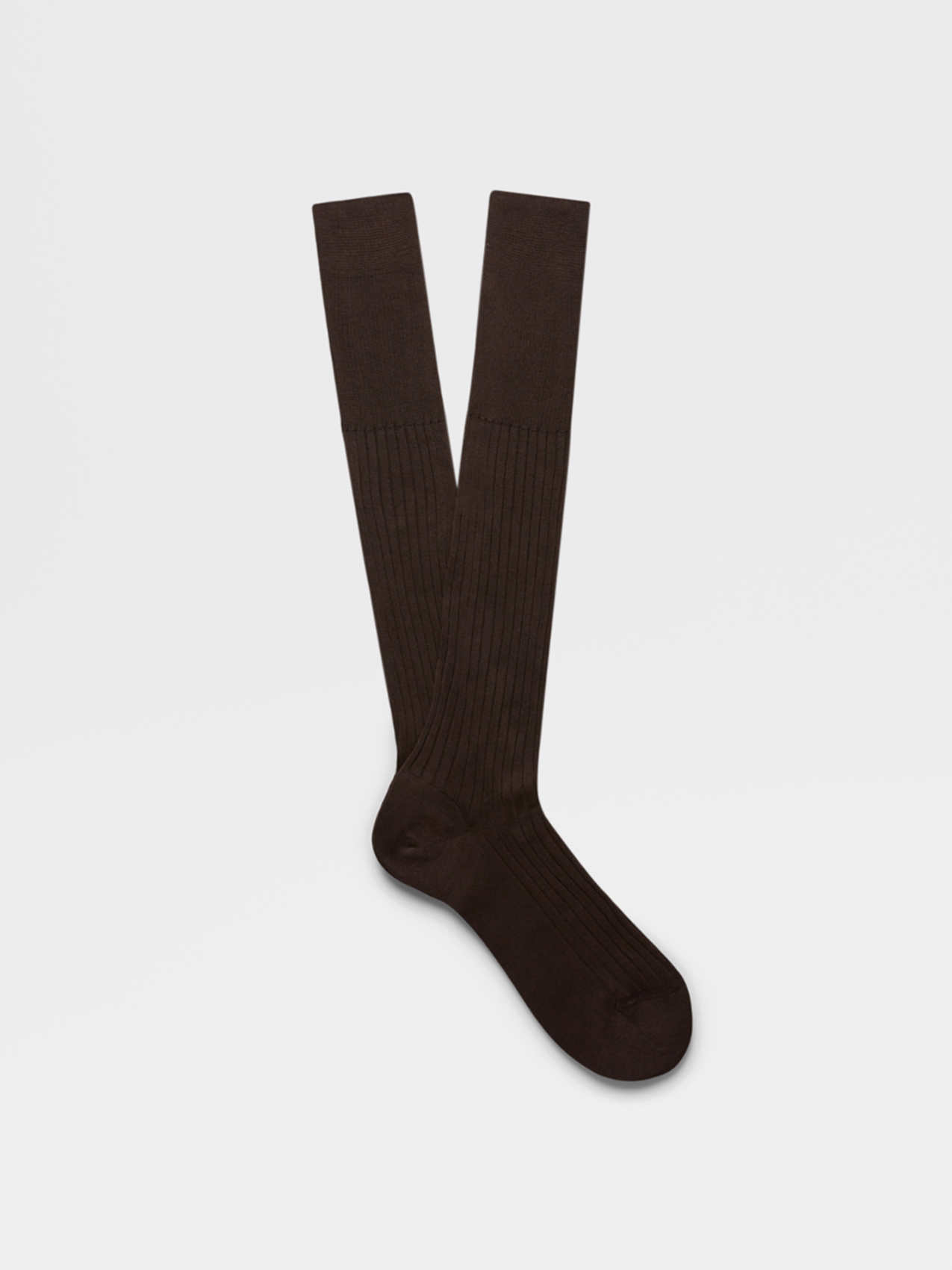 Brown Cotton Ribbed Knee Socks